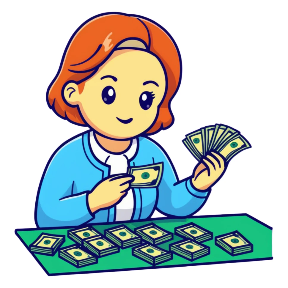 yellow woman counting money sticker