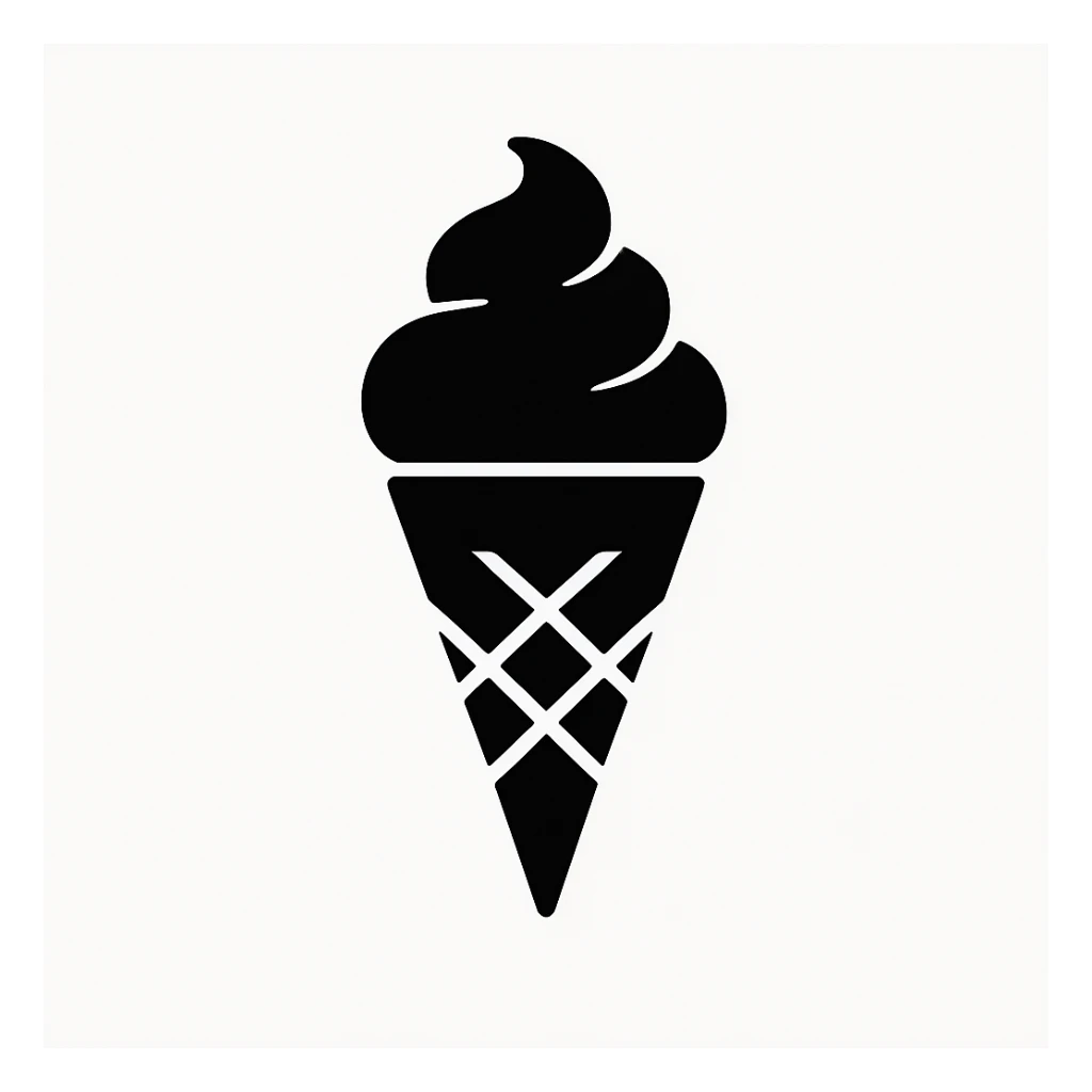 minimal black ice cream cone on white background, no text sticker