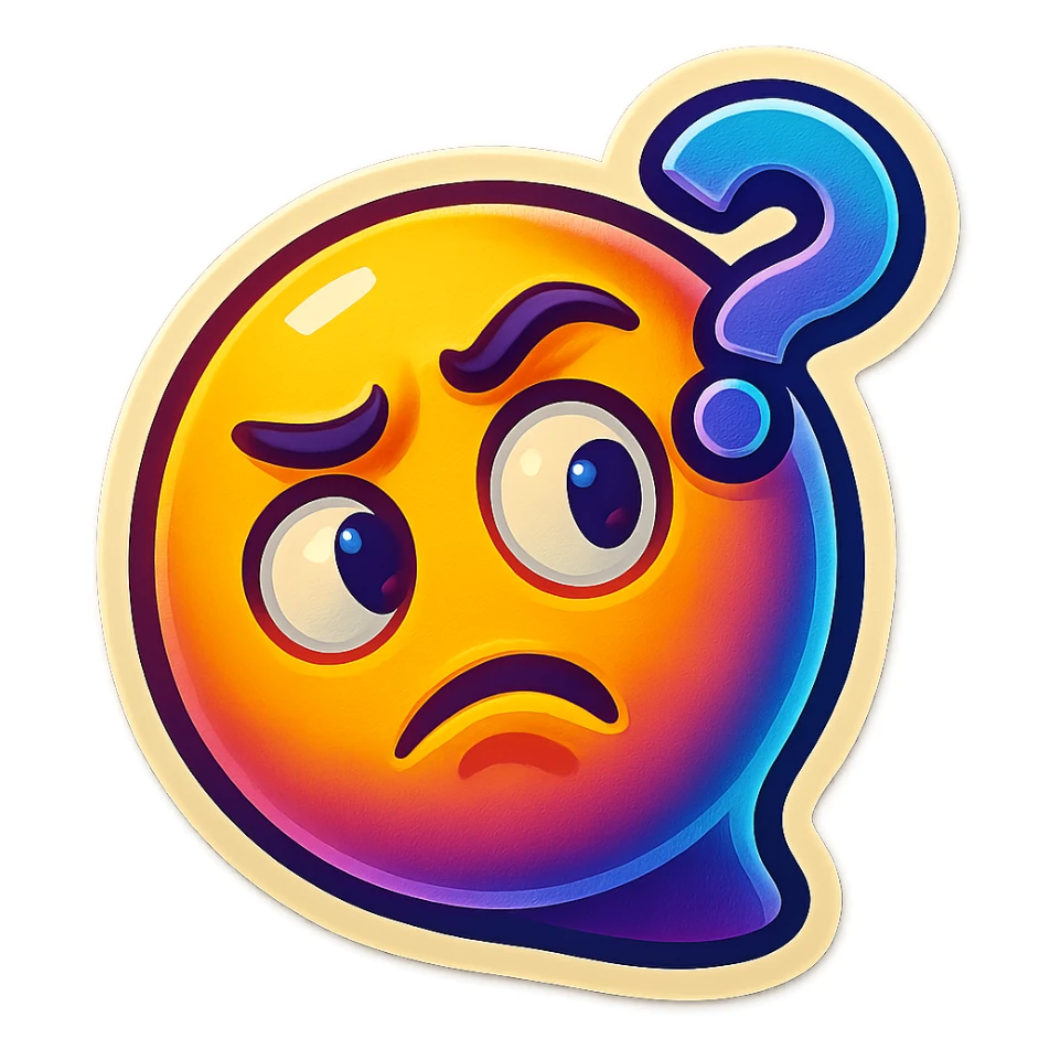 Twitch subscriber emoji showing confusion, puzzled expression, mixed colors, tilted head, questioning look sticker