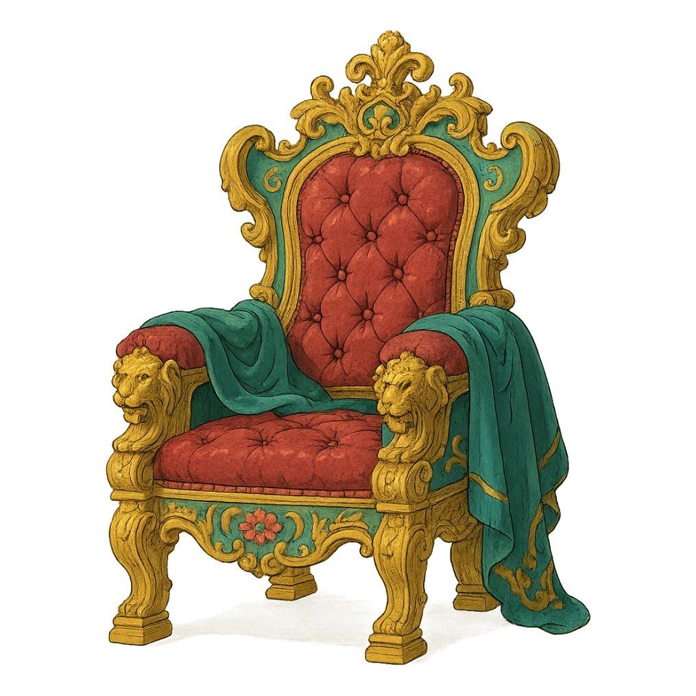 luxurious throne with extravagant decorations, ghibli style sticker