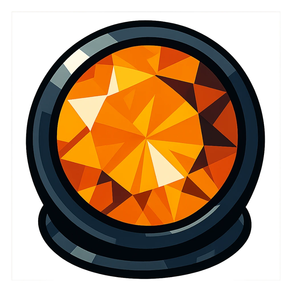 extreme up close amber round cut holographic gem with black metal accent sticker