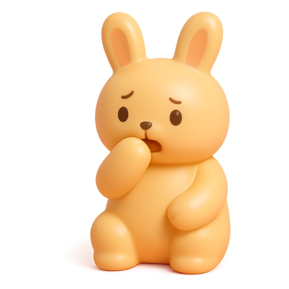 apricot bunny biting paw nervously, vinyl figure style sticker