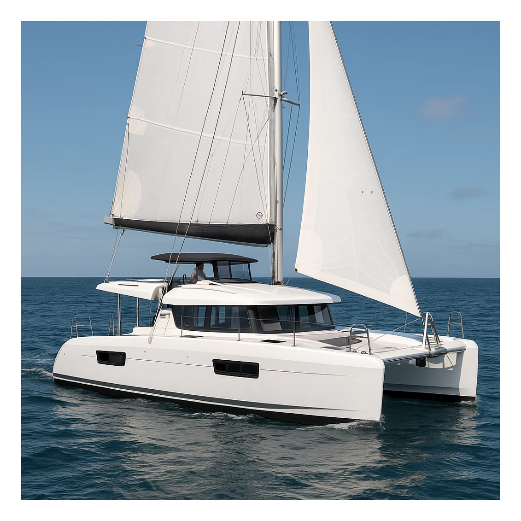 a lagoon 42 catamaran with no wording on the boat  sticker