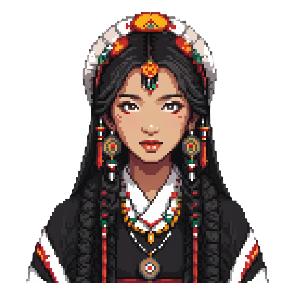 Woman with mixed Korean and Indian features, wearing traditional elements from both cultures sticker