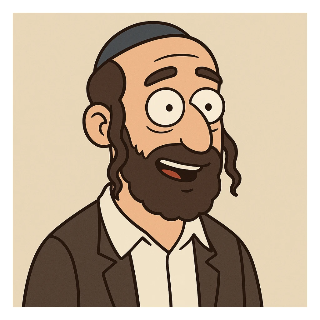 Jewish man, wearing a kippah, simple background, flat toon style sticker