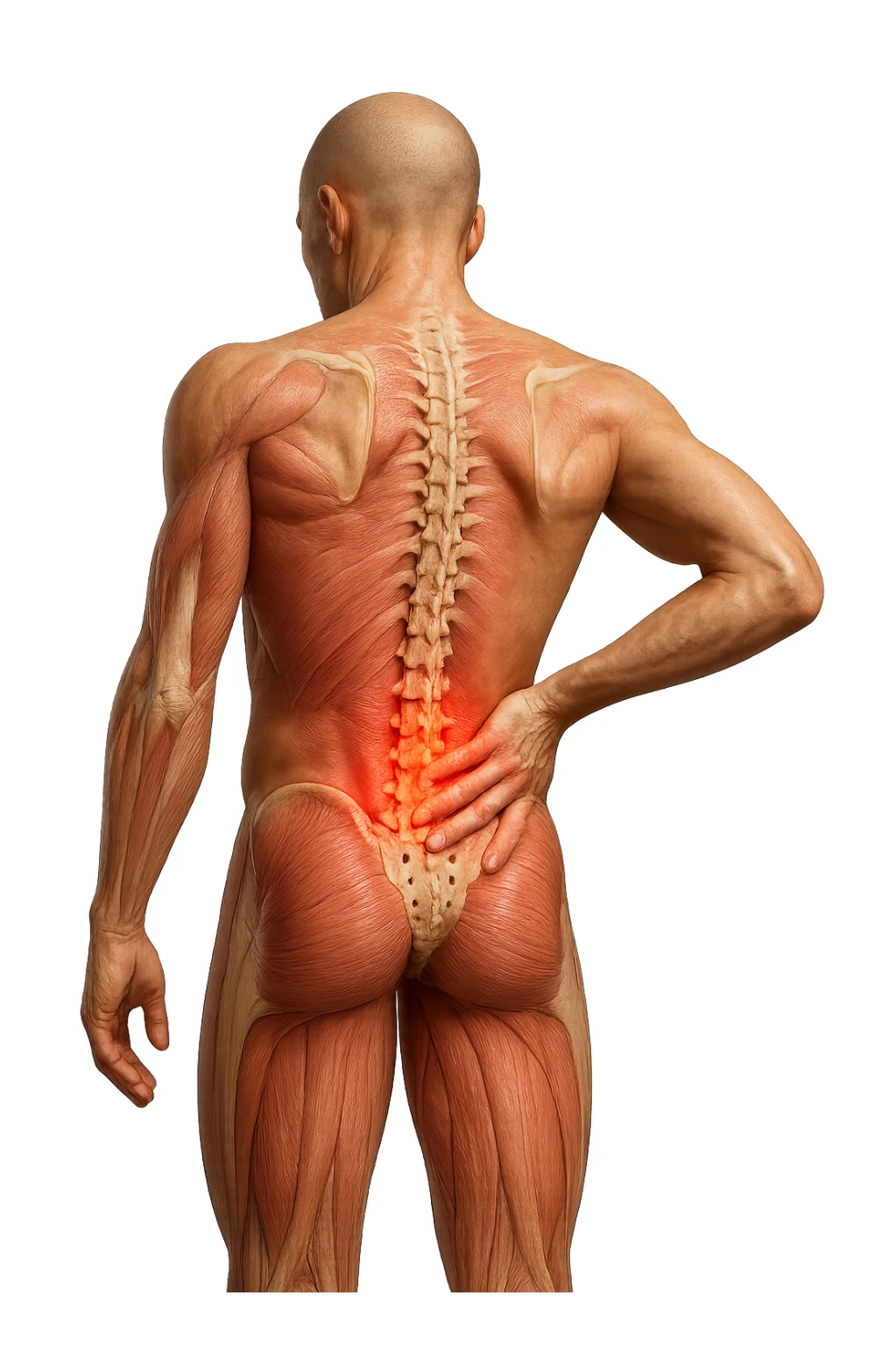 corpo UMANO ANATOMICO con mal di schiena, iperrealistico 4k sticker