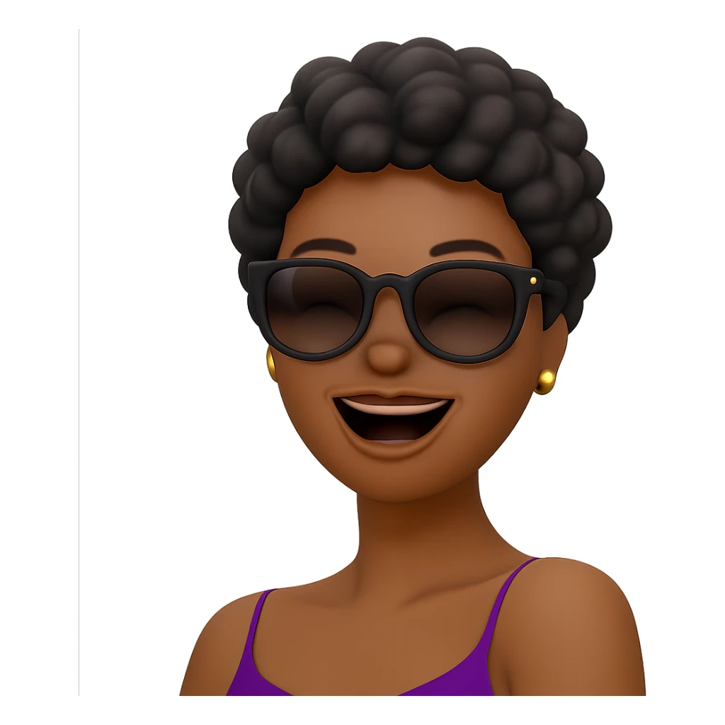 Change her facial expression to laughing, keeping the same style as the reference image. sticker