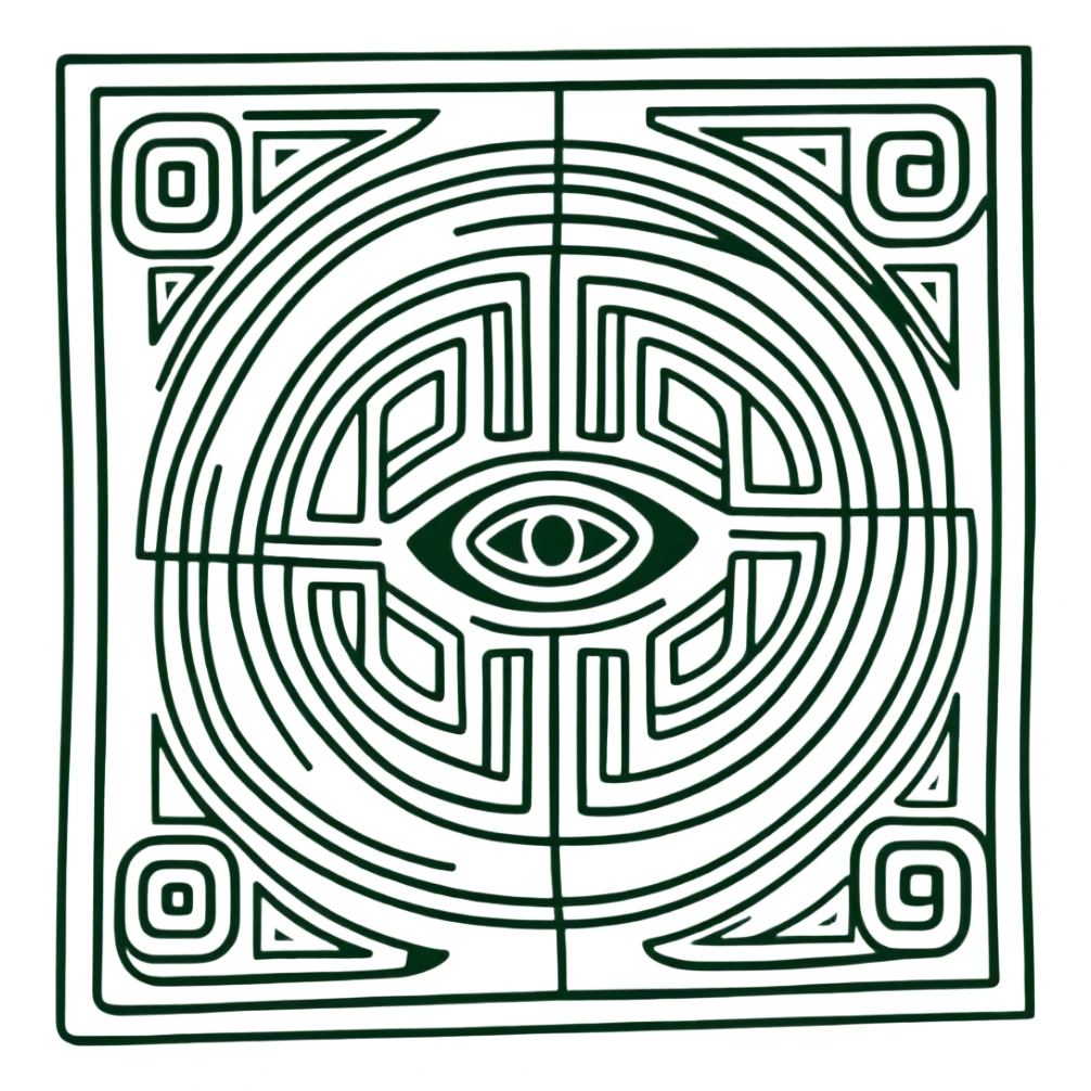 Perfect geometric Maya glyph for message received, absolutely precise shapes, ONLY white and dark green color, hieroglyphic style sticker