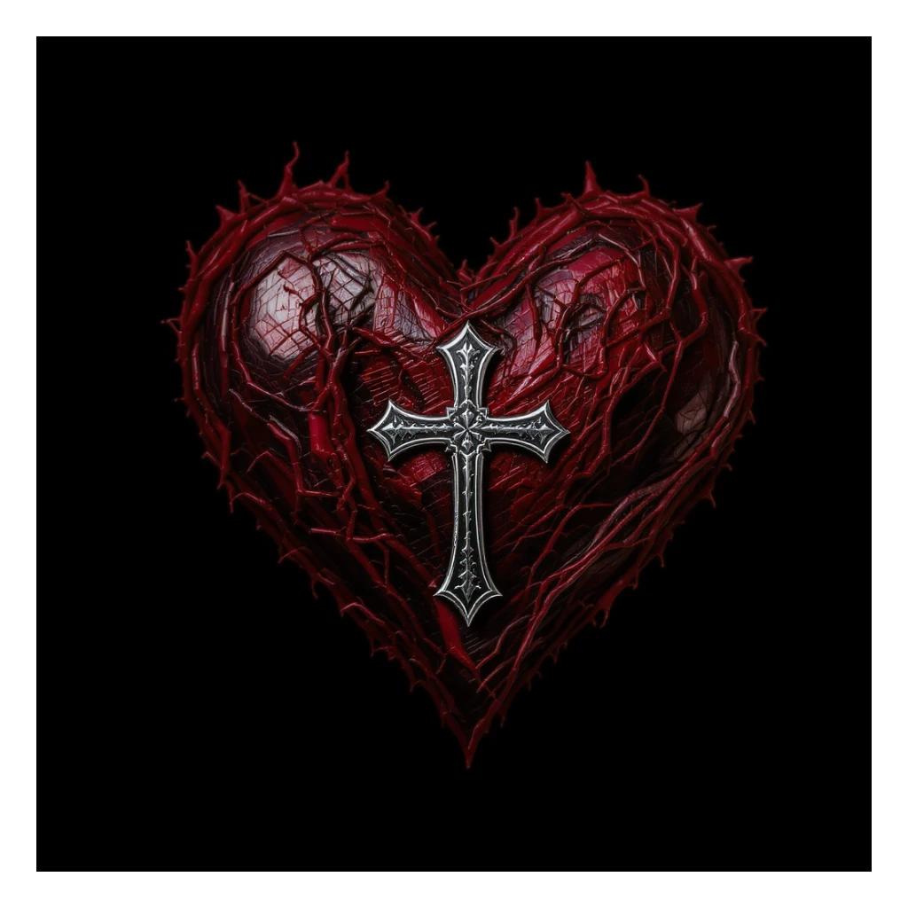 gothic heart with a silver cross, professional photography style sticker
