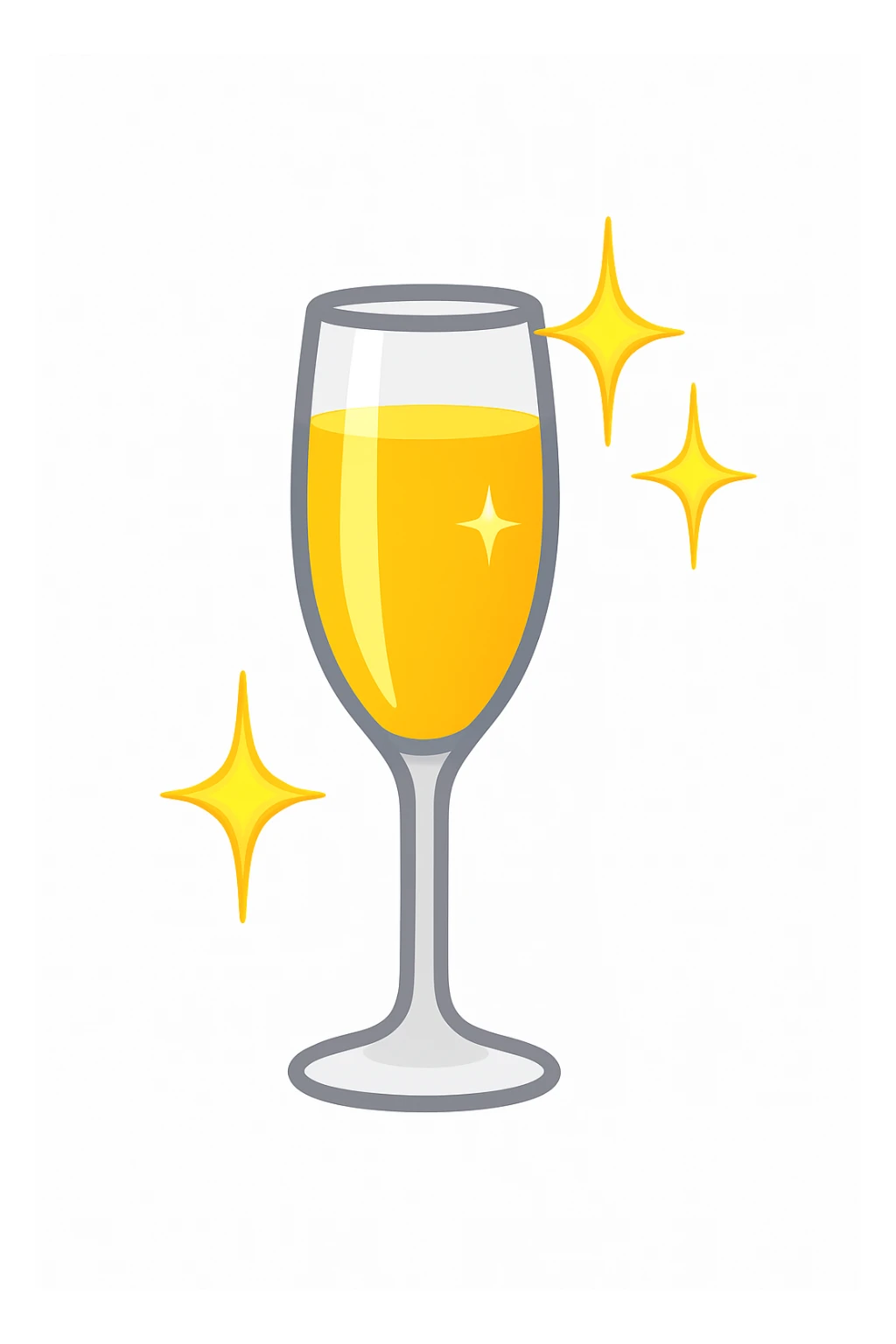 Add sparkles to the champagne glass in a simple and bold style, keeping the emoji style with a white background. sticker