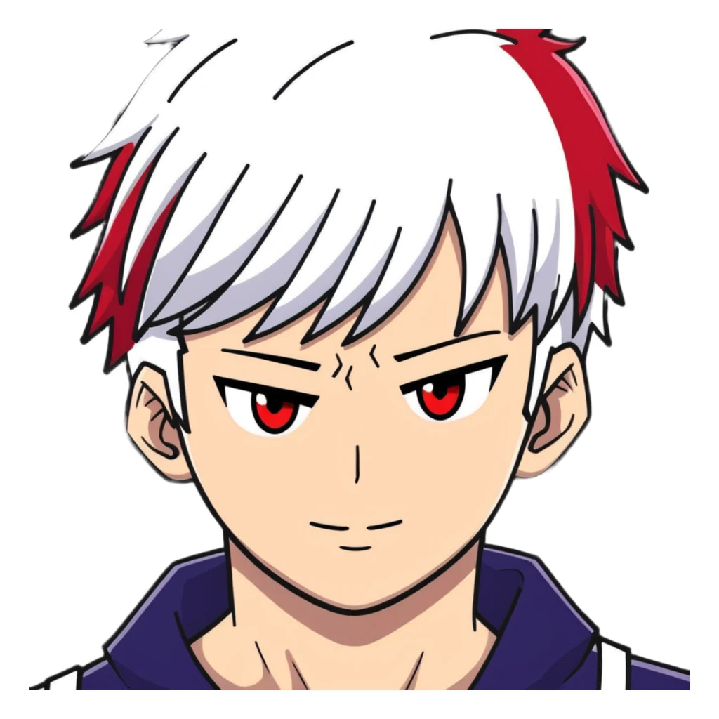 Shoto Todoroki face portrait, half red half white hair, different colored eyes, facial burn scar, neutral expression sticker
