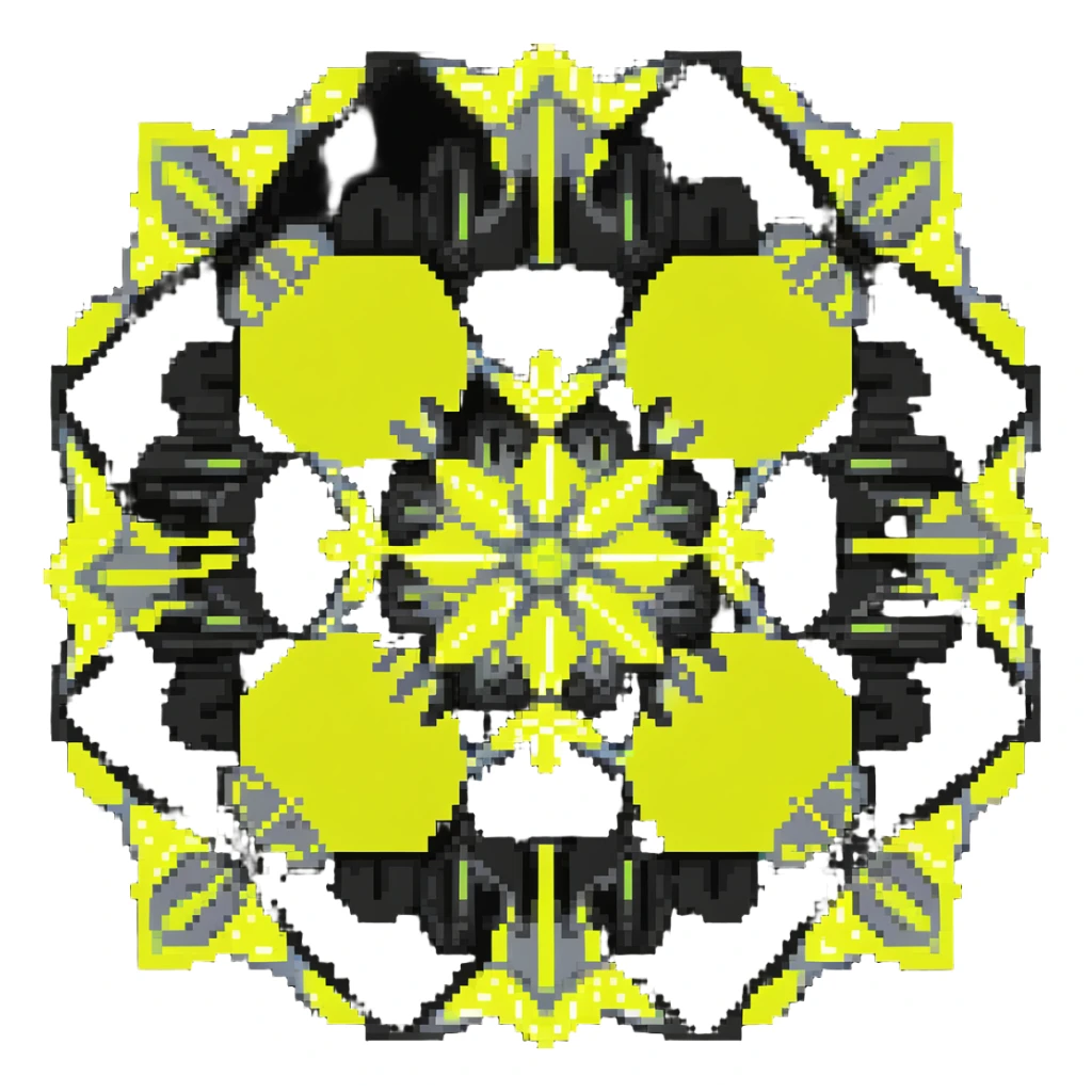 kaleidoscope effect in black, white, and neon yellow sticker