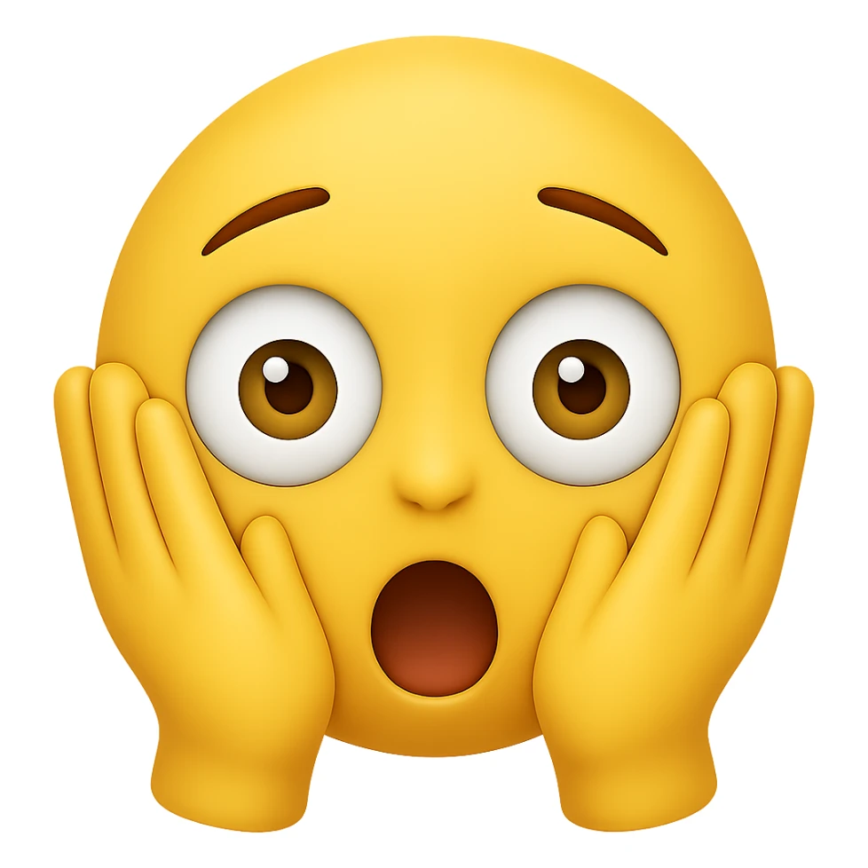 Add hands to the chocki emoji while keeping the surprised expression. Preserve the transparent background. The style should match the Apple emoji style with its characteristic look and colors. sticker