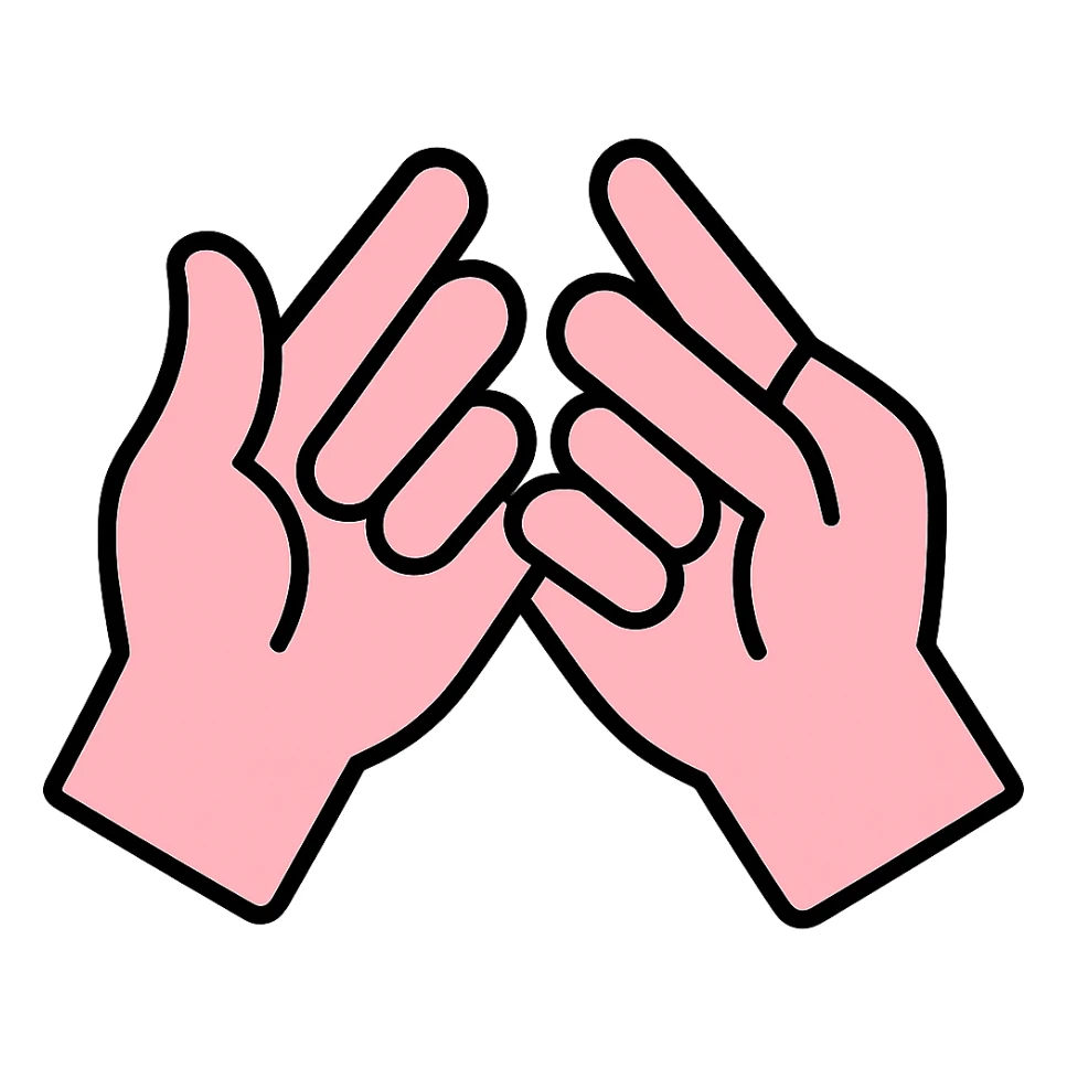 Change the hand colors to a pastel pink, keep the pinky promise gesture, no background. sticker