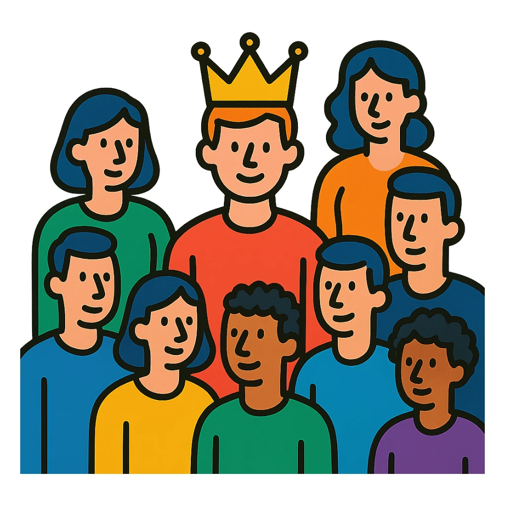 group of people with one standing out wearing a crown symbolizing kalburüstü sticker