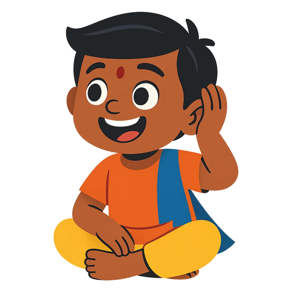 happy Indian kid listening to a story sticker
