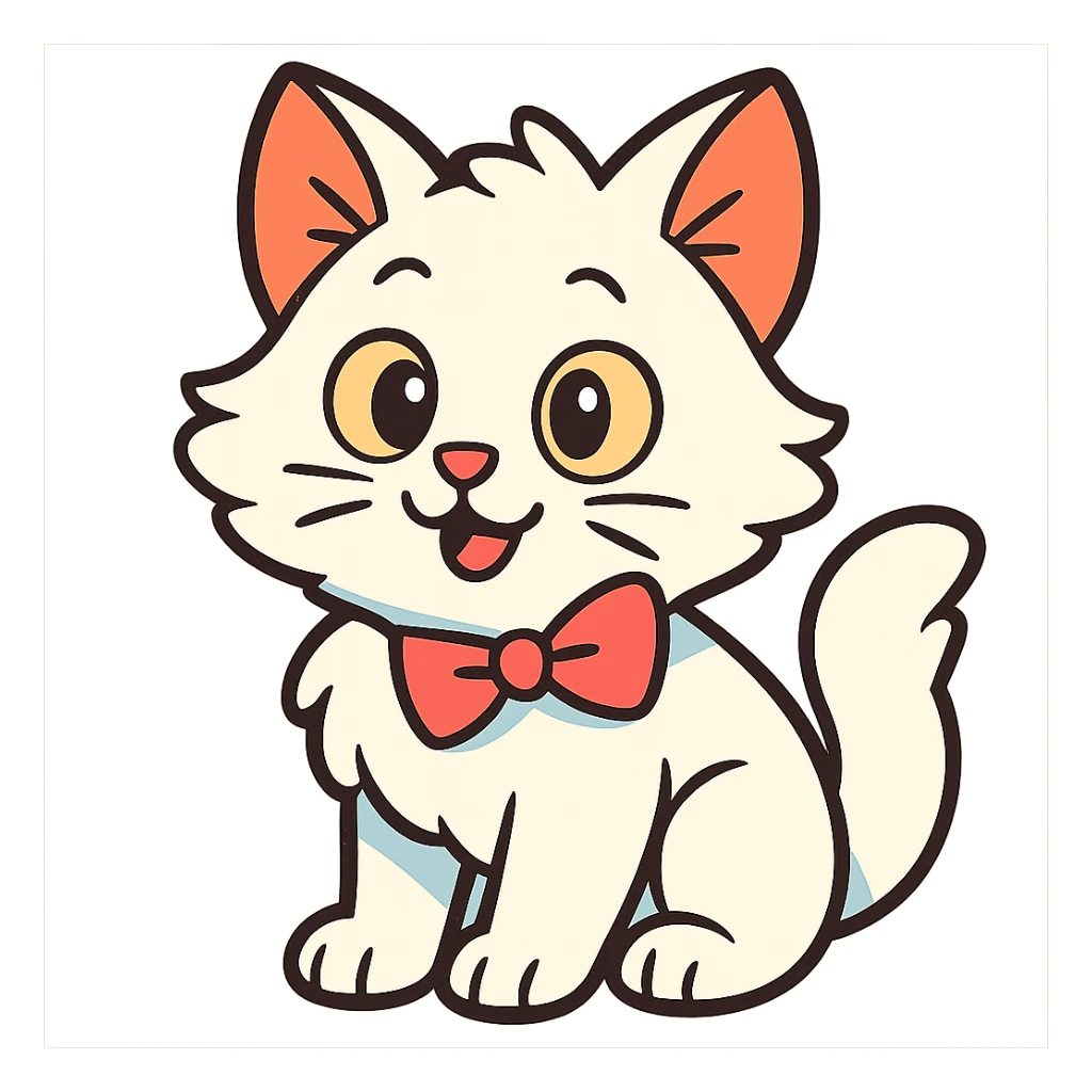 cute fluffy white kitten with a light pink bow, more expressive sticker