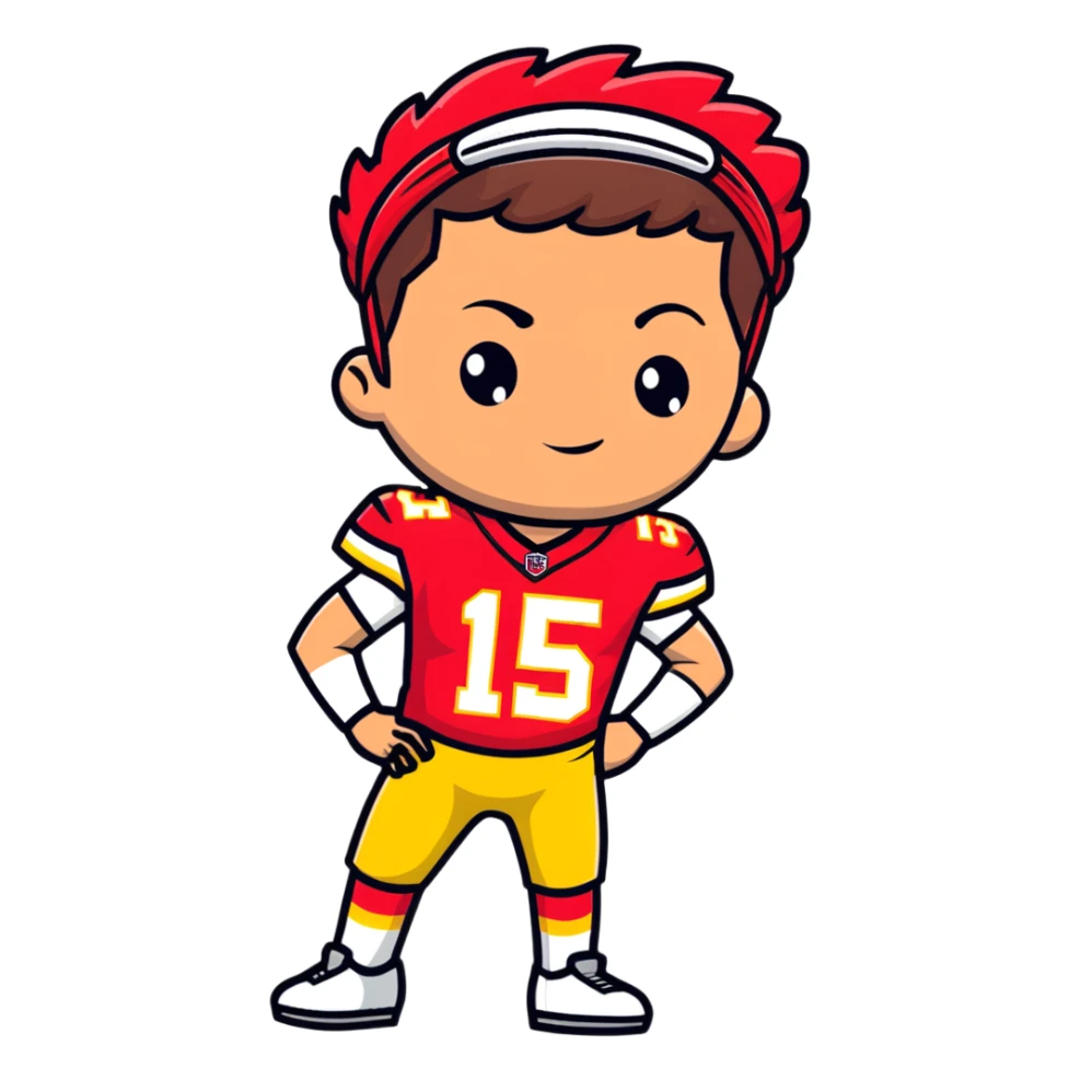 Patrick Mahomes, Kansas City Chiefs quarterback with headband and uniform sticker