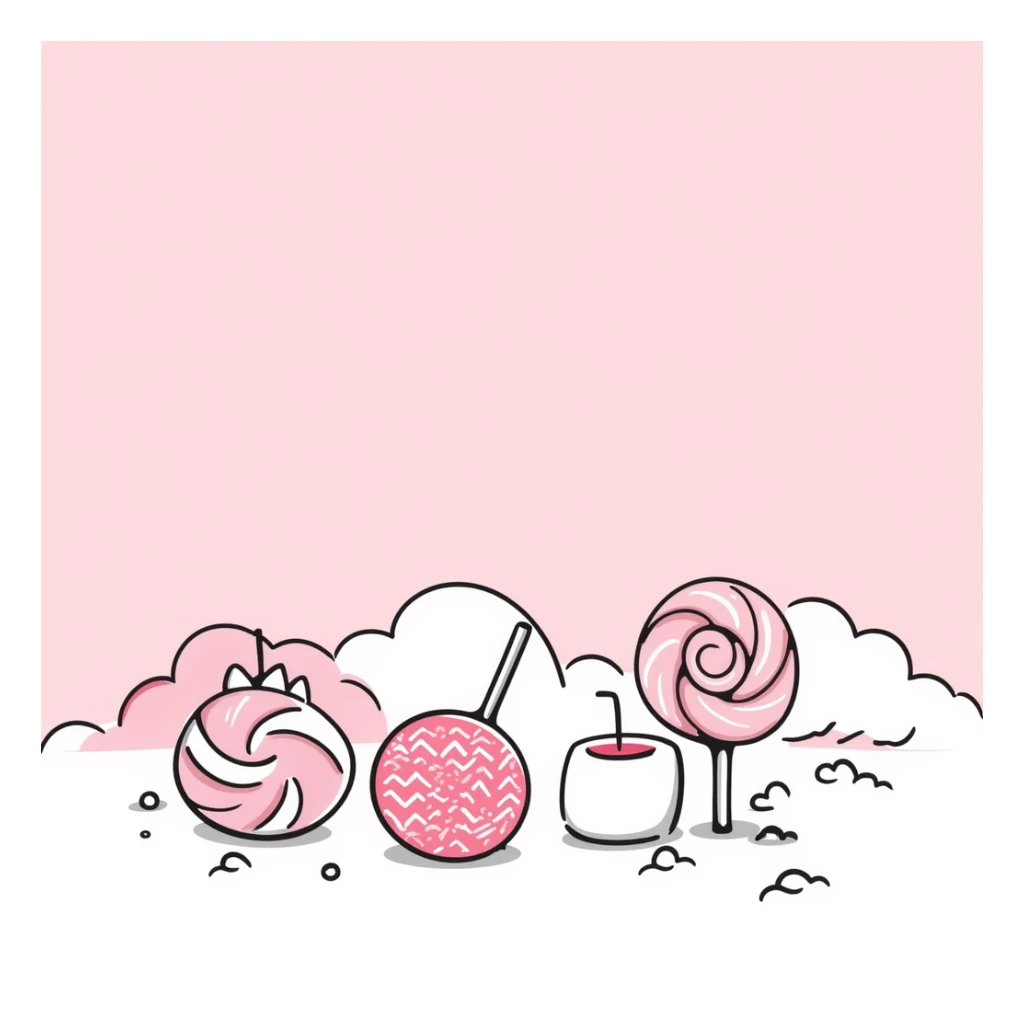 A4 size vertical portrait background, pink candy color scheme with lollipops and marshmallows, Japanese hand-drawn style, soft and dreamy, candy elements, soft pastel gradient or transparent background, no text, suitable for avatars or printing, high resolution sticker
