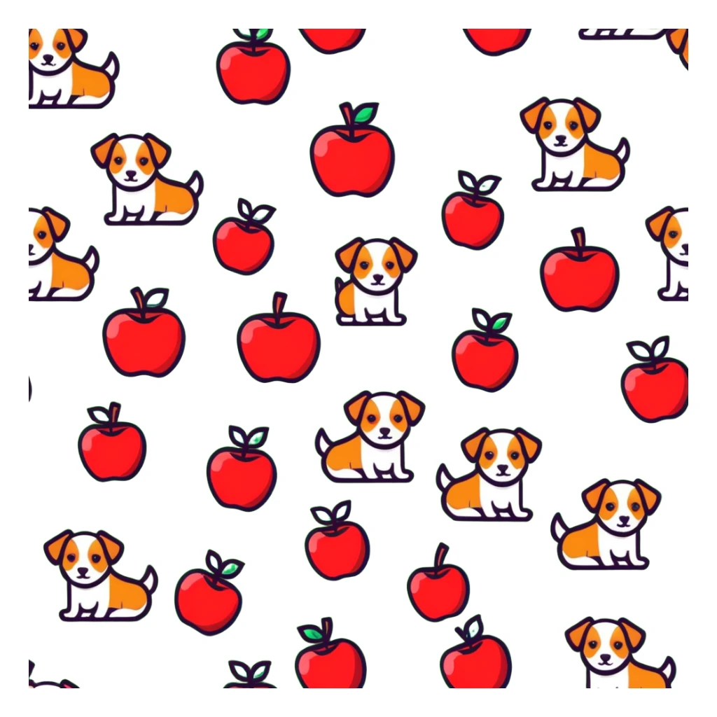 Group of cute dogs piling on a red apple sticker