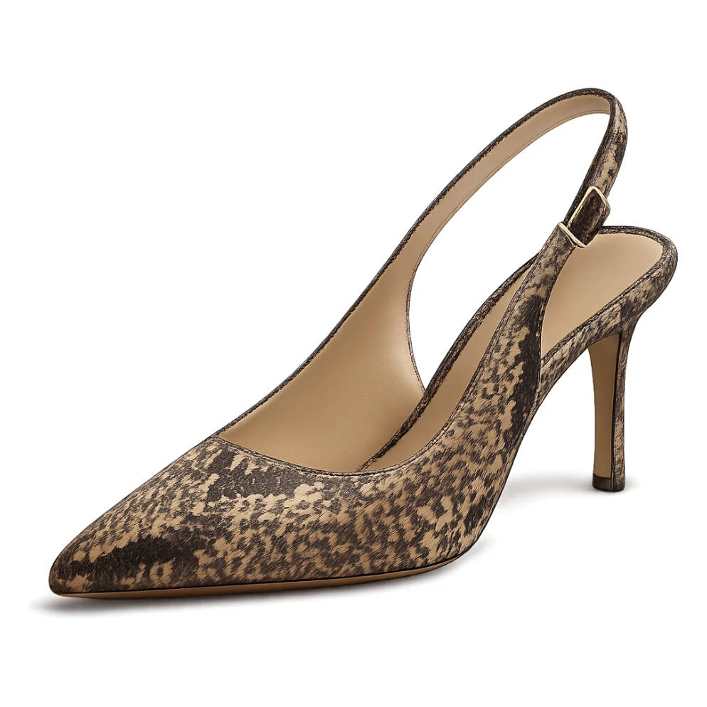 snake print pointed toe slingback heel, luxury, detailed sticker