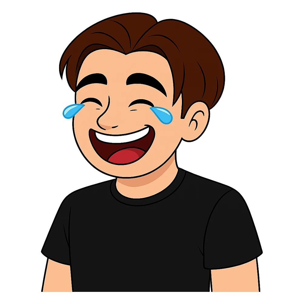 Change the hair color to a rich brown shade matching the fourth image, keep the shirt black, everything else the same, transparent background, maintain the original style and details. sticker