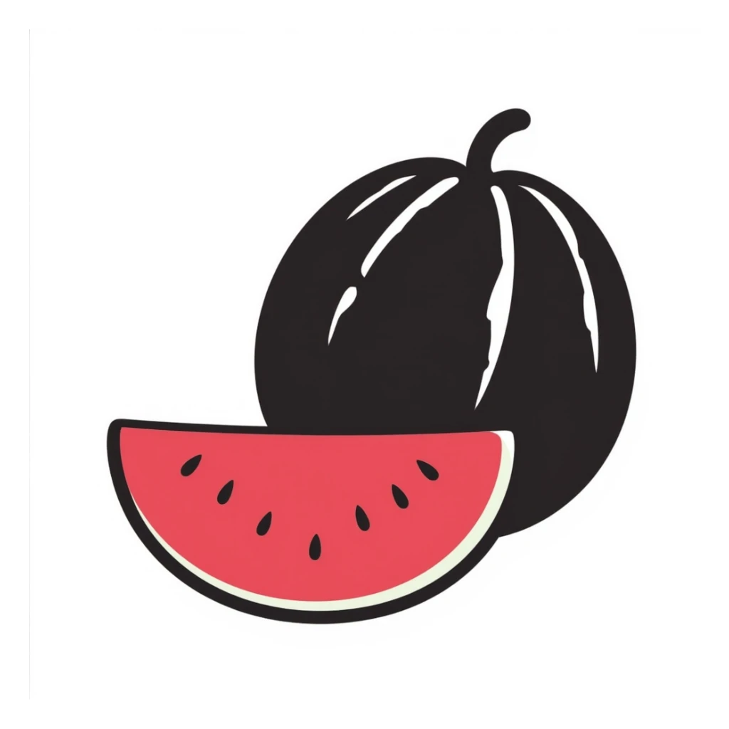 a whole watermelon and a watermelon cut in half, both shown together sticker