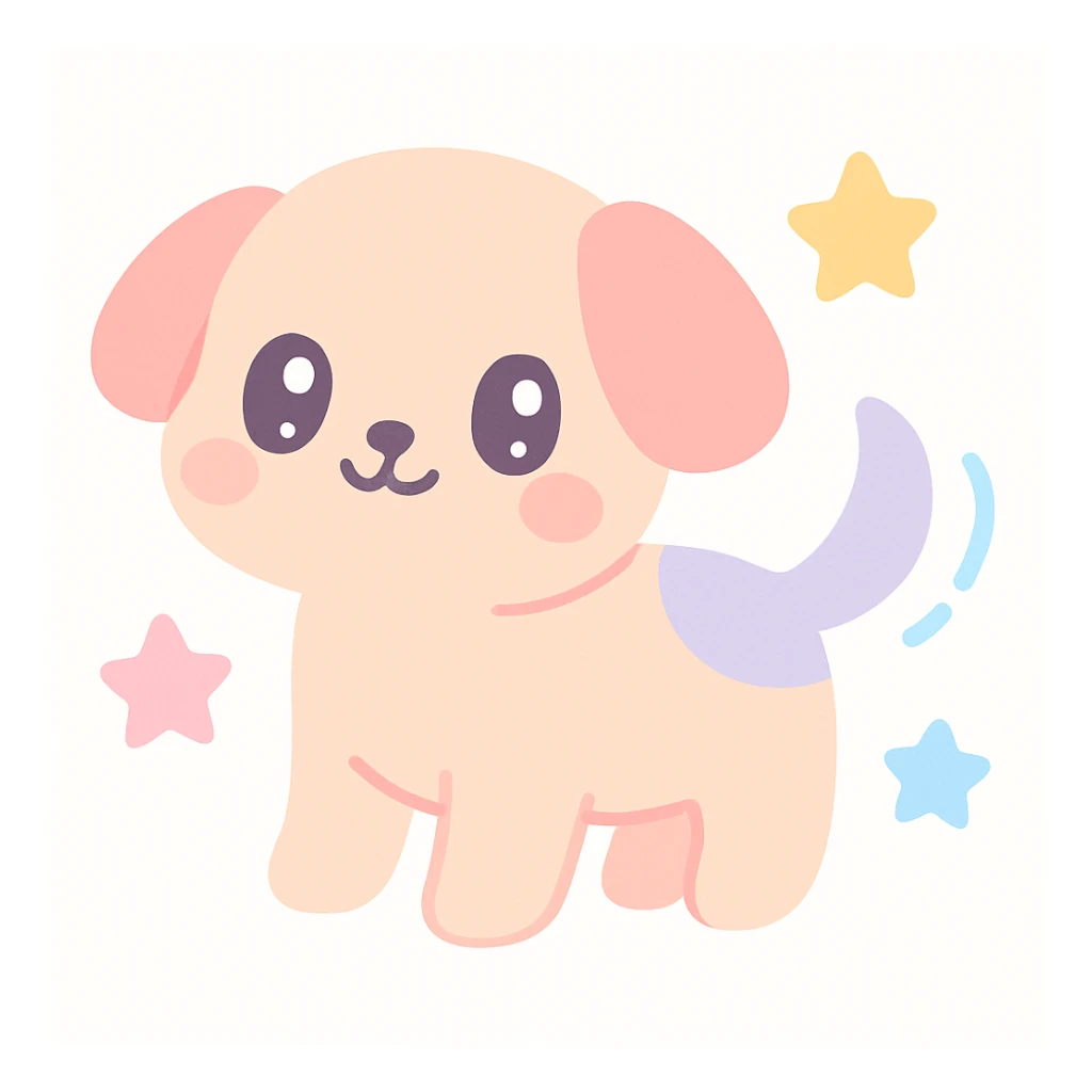 puppy wagging its tail energetically, kawaii style, big eyes sticker