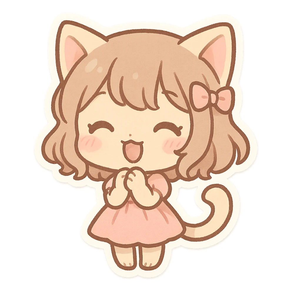 cat girl, chibi style, oversized head, small body, adorable, pastel colors sticker