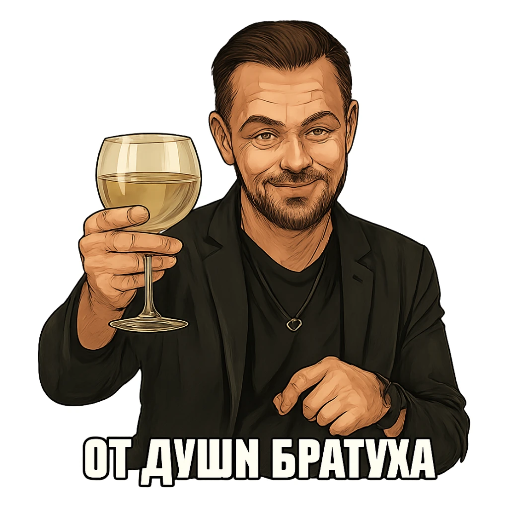 Герой на фотографии в позе и выражением лица из знаменитого мема с Ди Каприо из Великого Гэтсби, слегка рисованный, но при этом реалистичный объемный стиль, прозрачный фон sticker