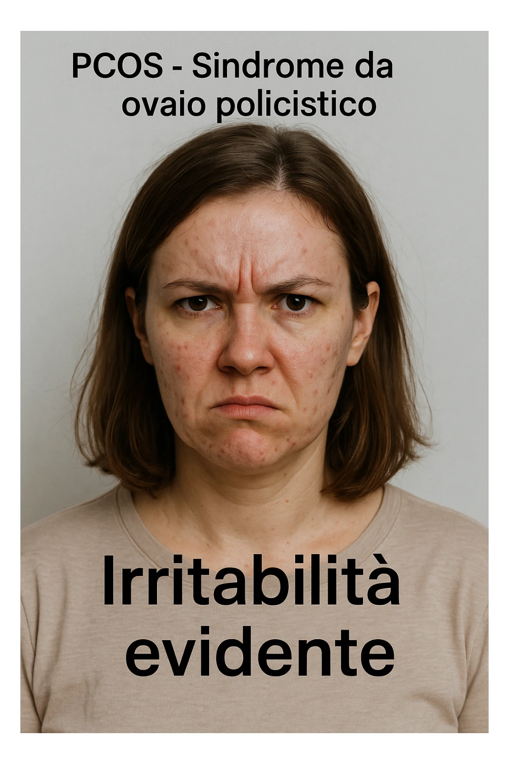 Donna con pcos e irritabilità come sindrome evidente immagine realistiche in italiano sticker