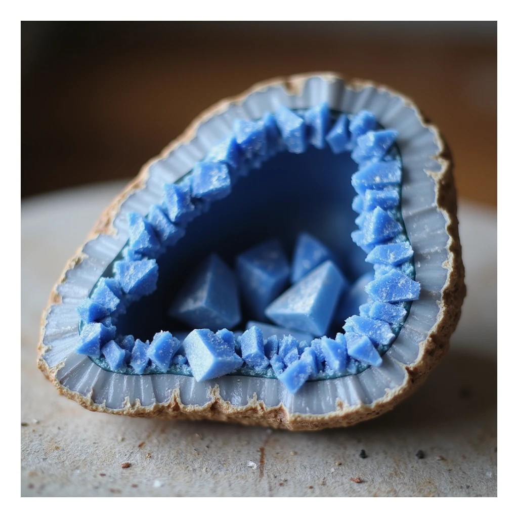 blue crystal geode, realistic, sparkling, cut open to show crystals inside sticker