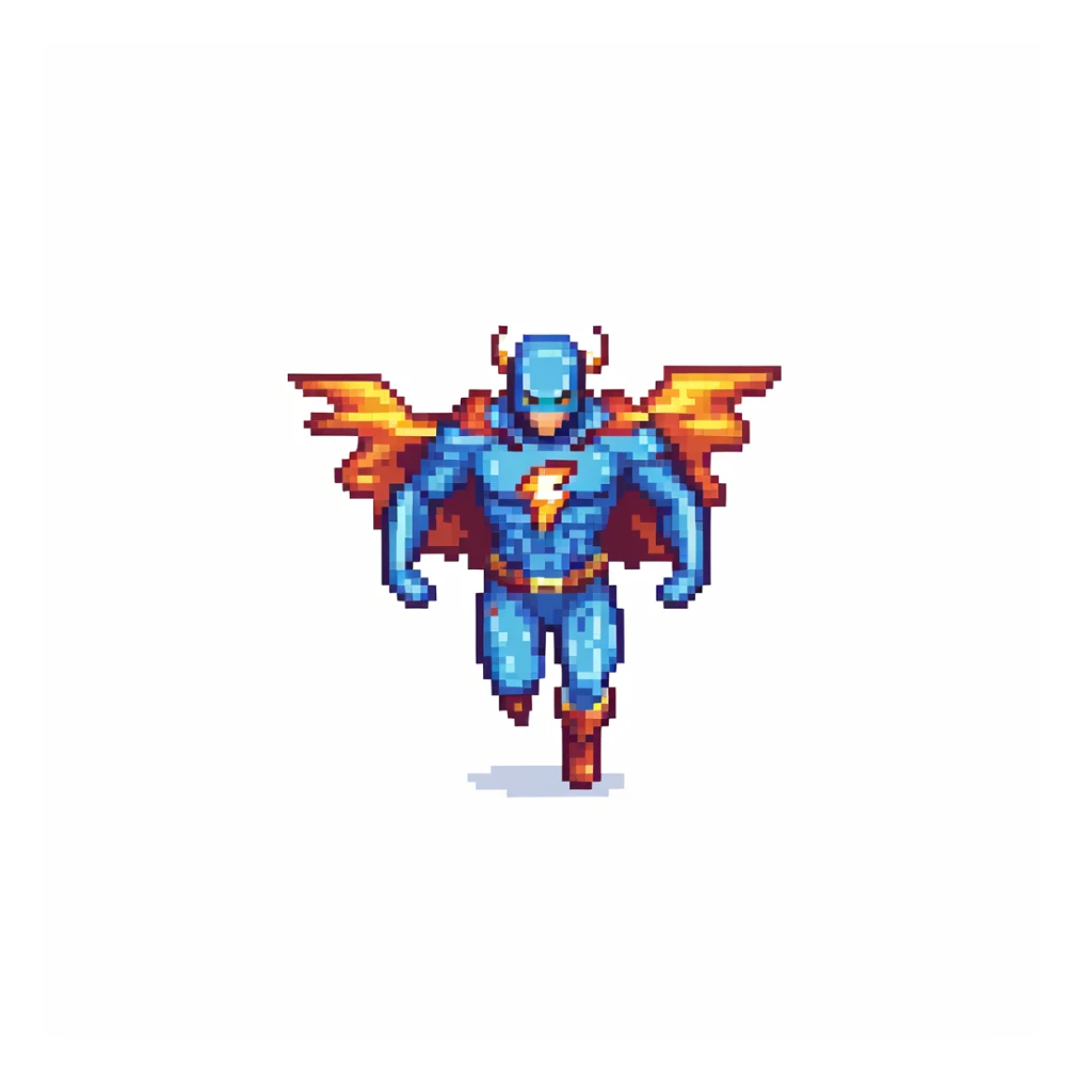 round superhuman icon with lightning speed, fast hero running sticker