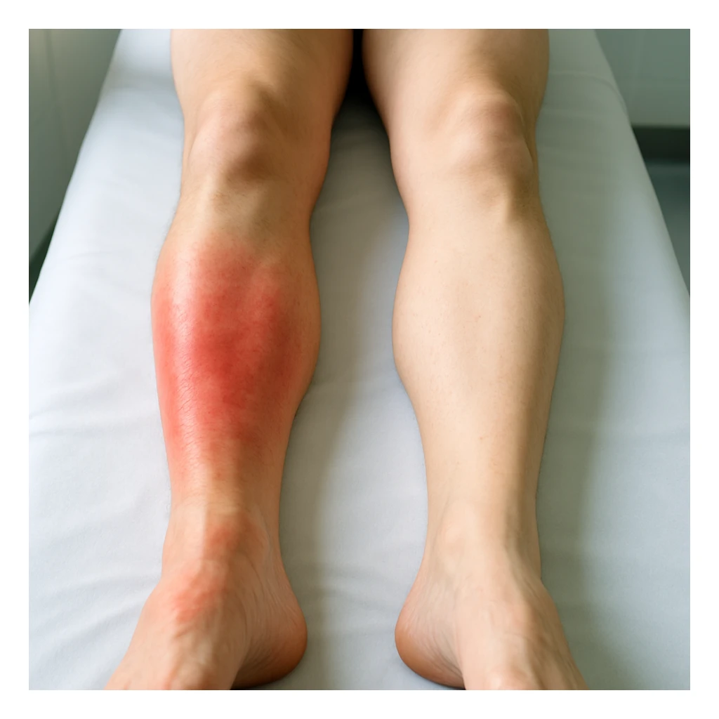 Hyperrealistic human legs in the process of reducing inflammation: the skin appears increasingly healthy, redness and swelling visibly decreasing, with areas transitioning from red to normal skin tone. Clinical atmosphere, natural lighting, 4K details. The scene conveys healing and relief process. sticker