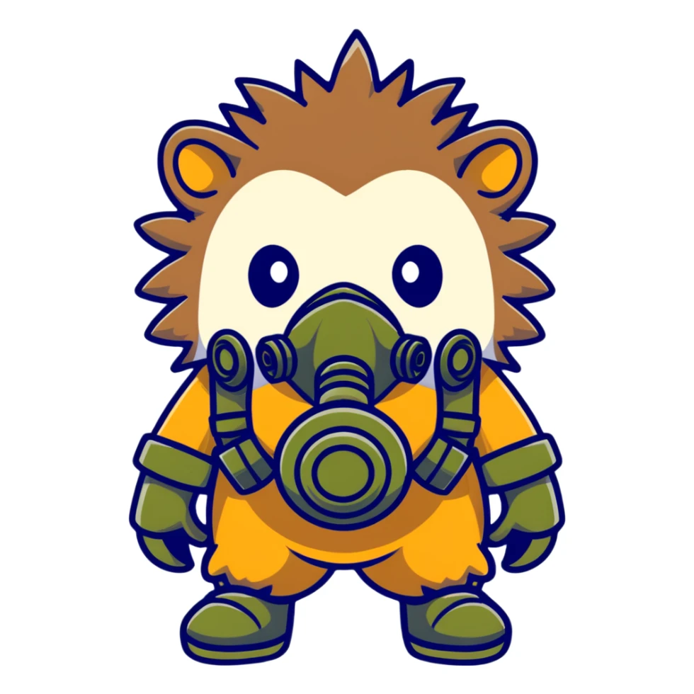 hedgehog wearing a gas mask sticker