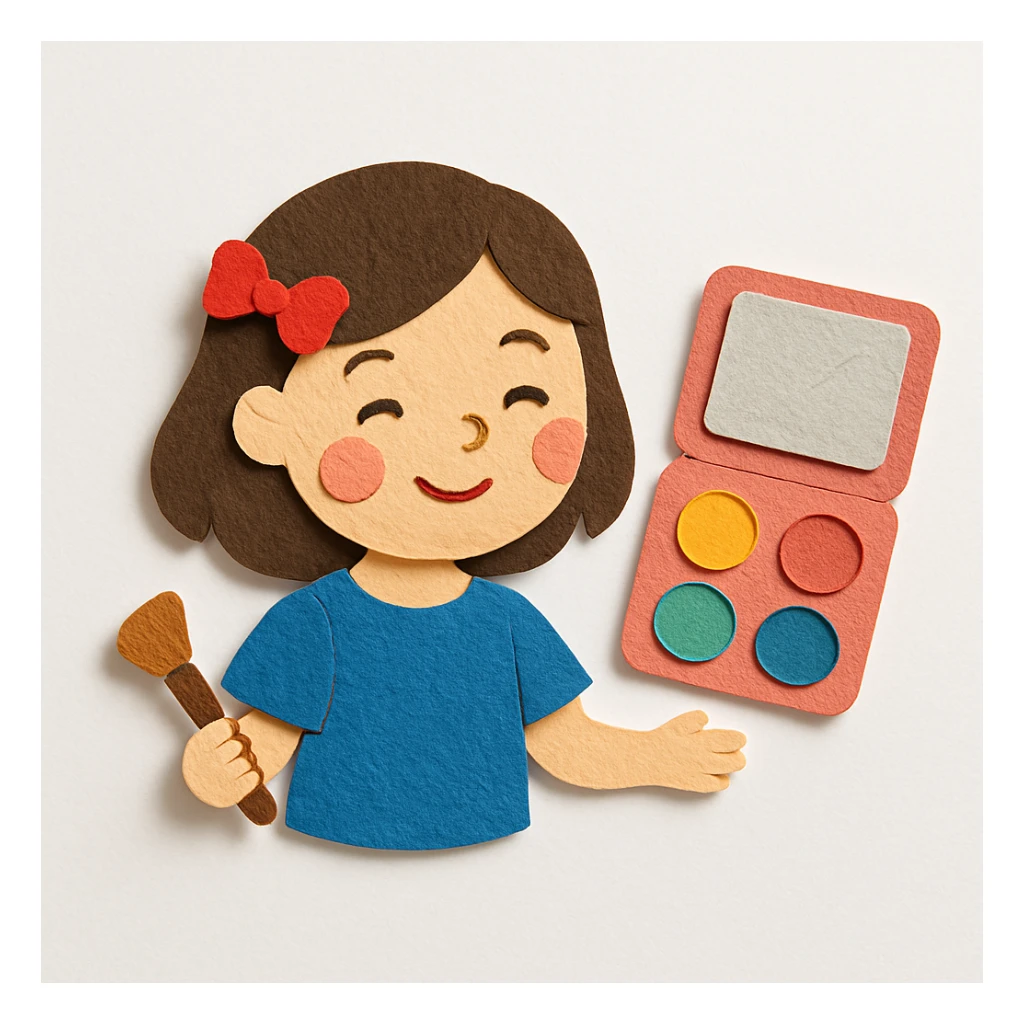 make a whole image with backgorund of a girl and her makeup kit sticker