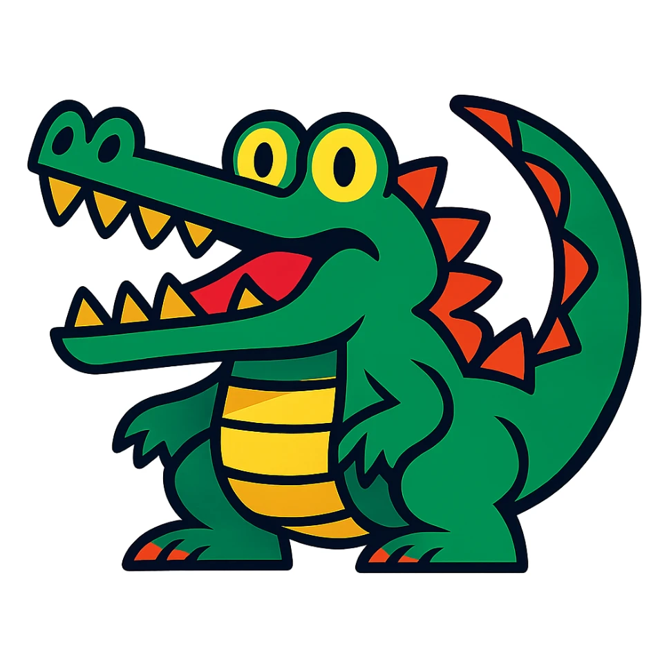 vibrant toon-style crocodile with bold colors and exaggerated features sticker