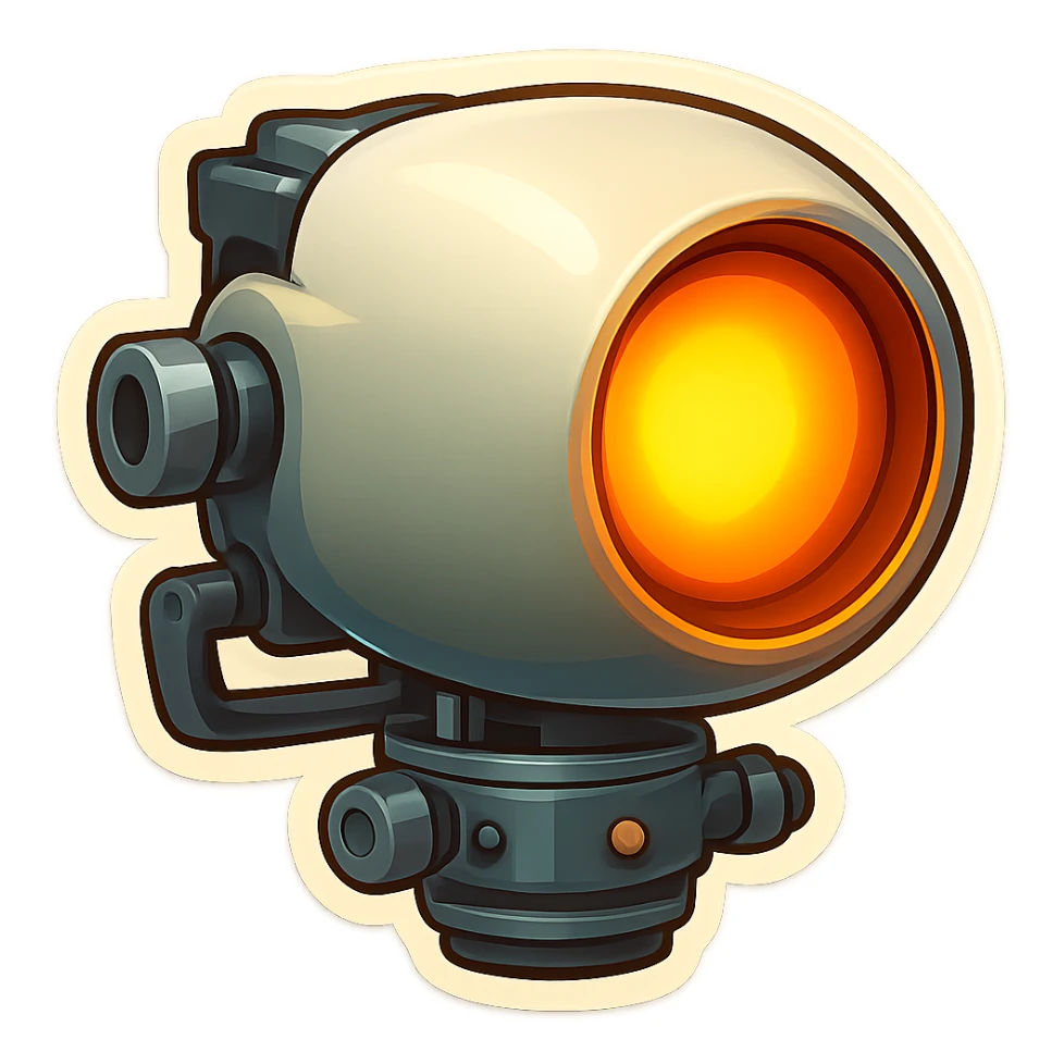 Spotlight in retro stickers style, pointing to the right, no beam. sticker