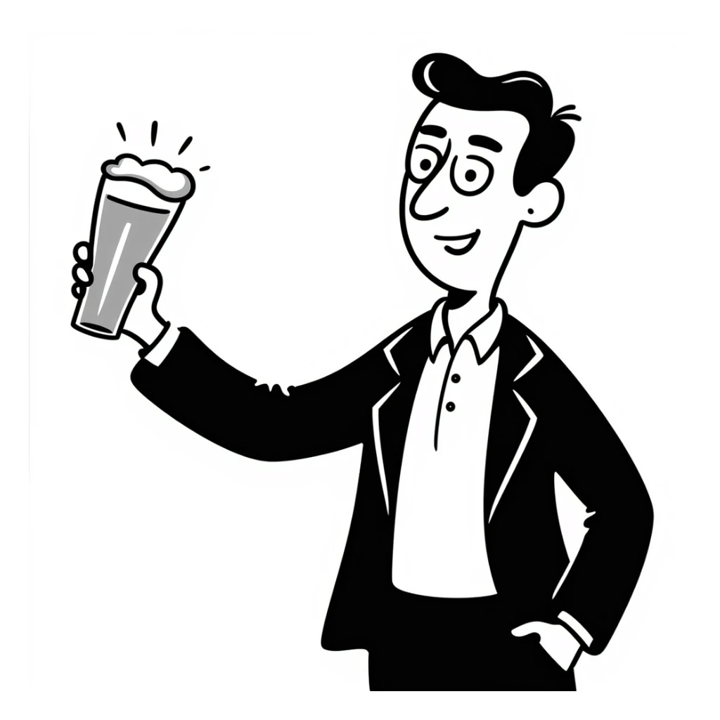 Nigel Farage sipping a pint of lager, hand drawn doodle style sticker