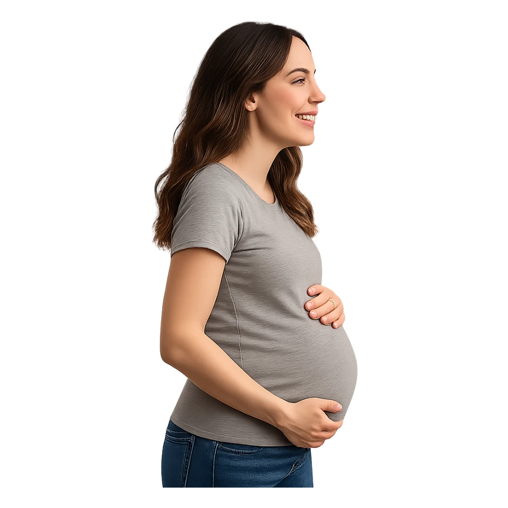 pregnant woman smiling, side profile, casual clothing sticker