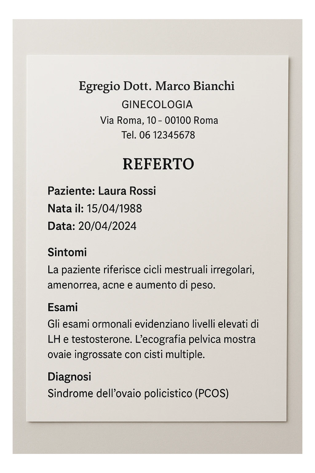 Diagnosi di PCOS data dal ginecologo in italiano sticker