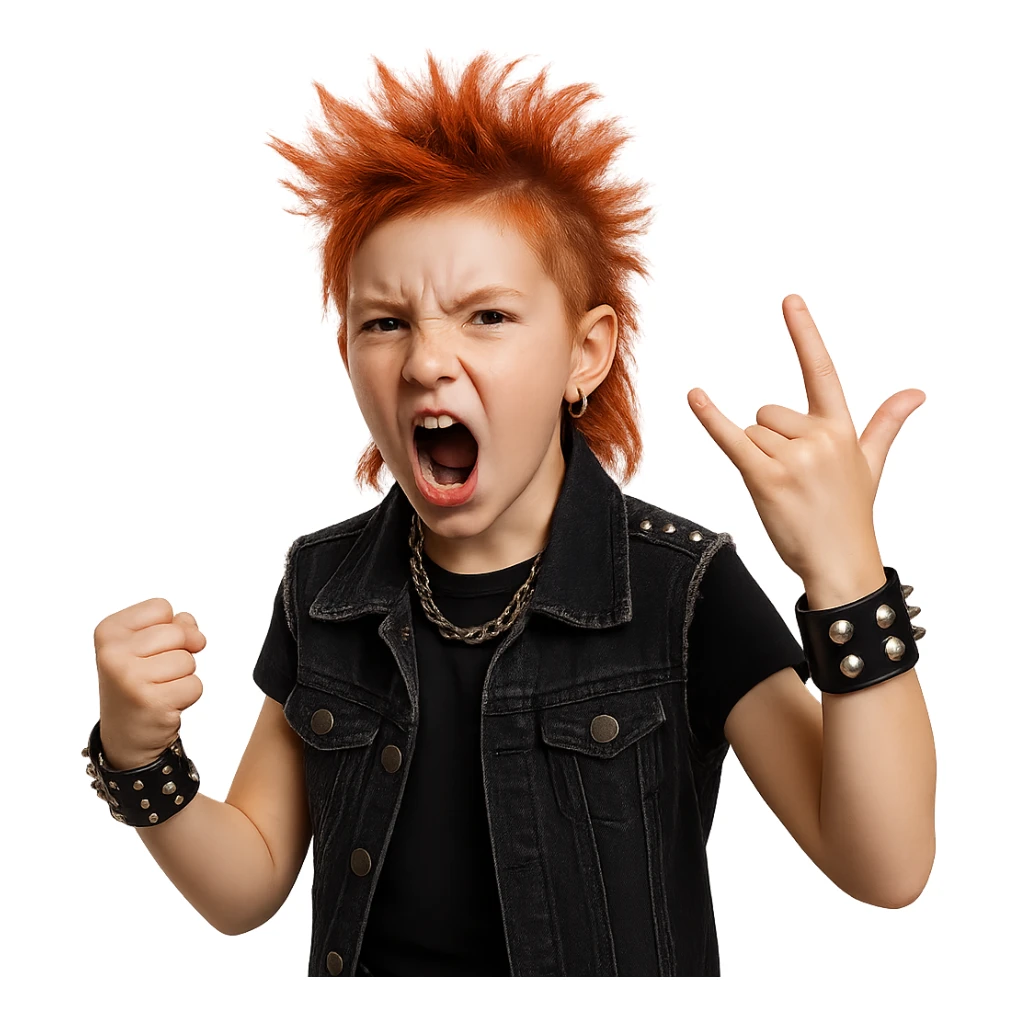preteen with red hair in a punk style, expressive and bold sticker
