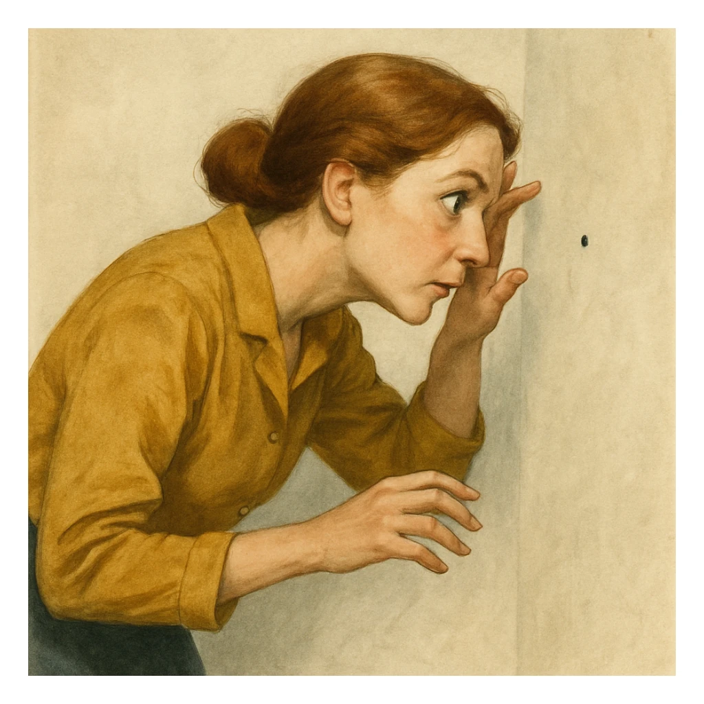 Woman looking for a dot sticker