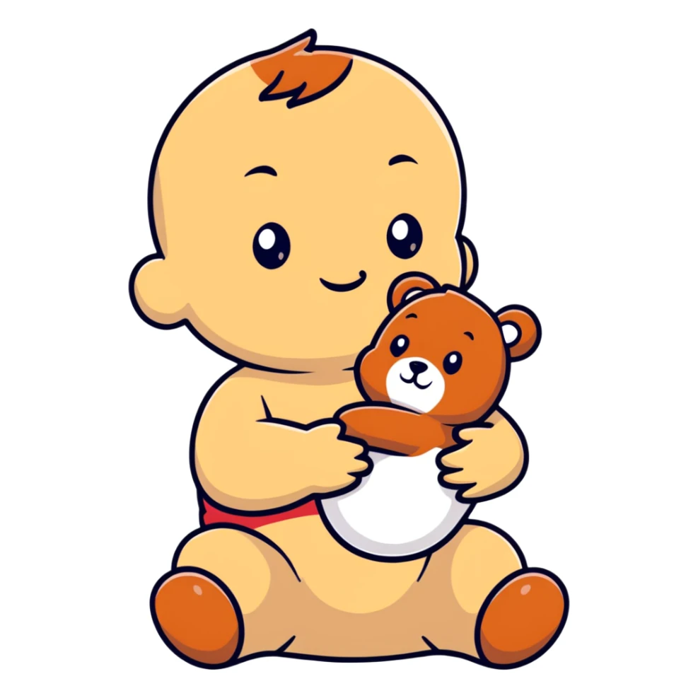 happy baby holding a teddy bear sticker