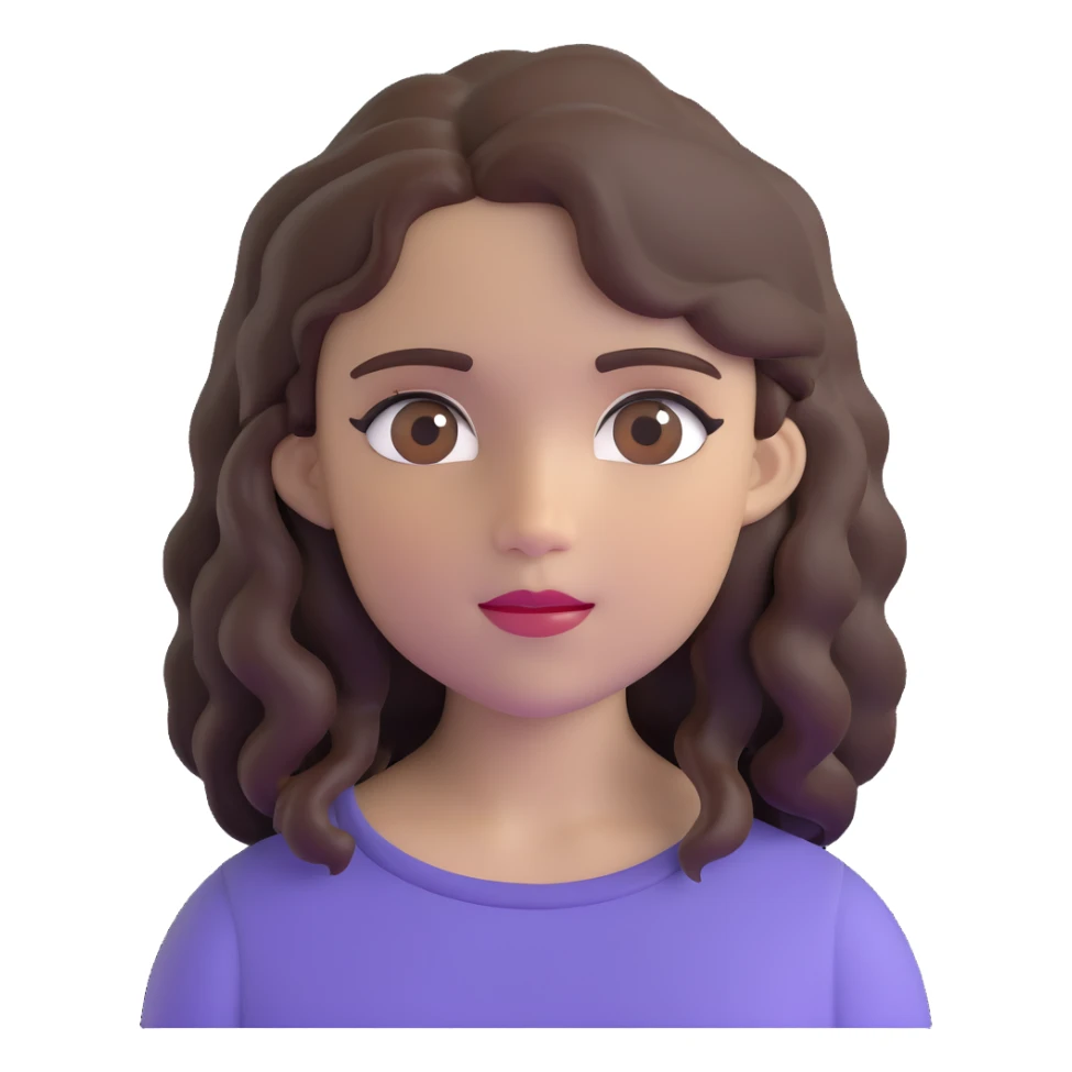 chica de piel clara, ojos marrón oscuro, cabello ondulado castaño oscuro con dos mechones a cada lado sticker