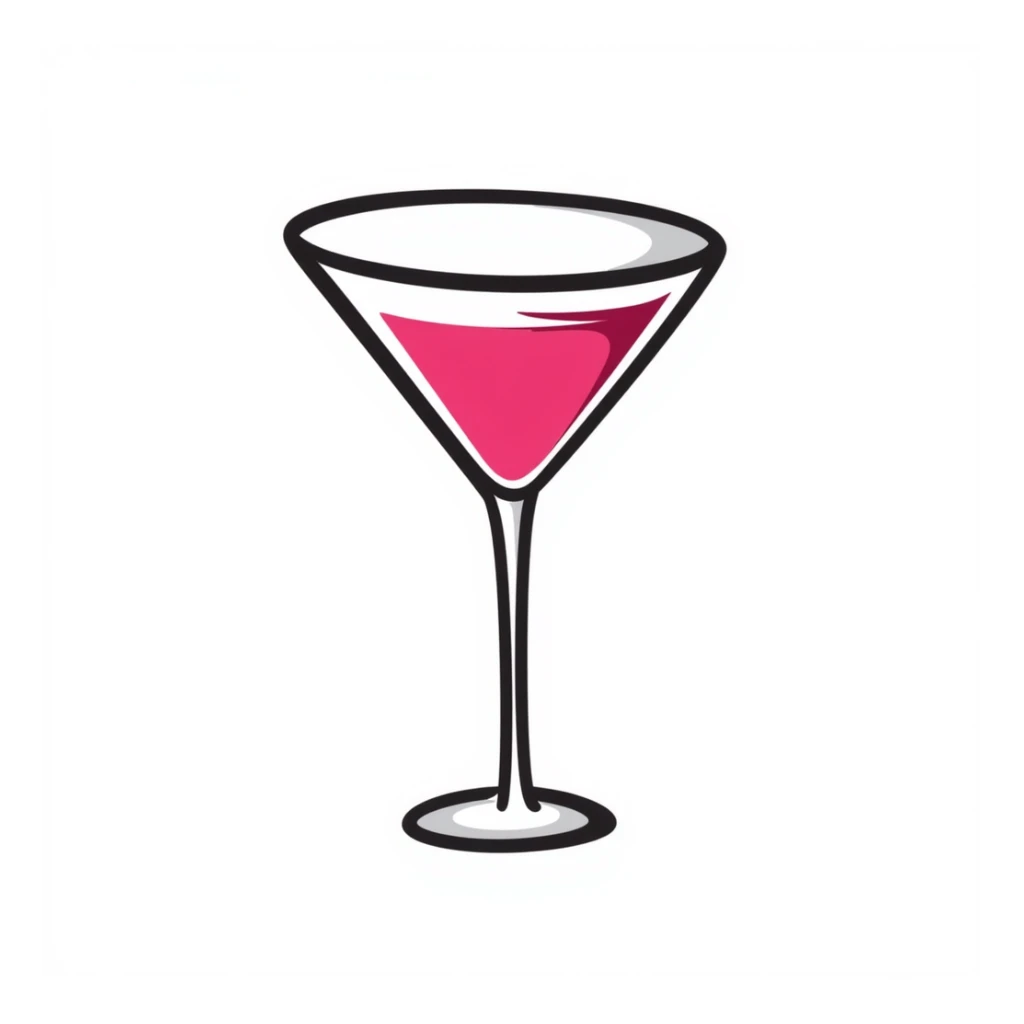 cosmopolitan cocktail in a martini glass, hand-drawn doodle style sticker