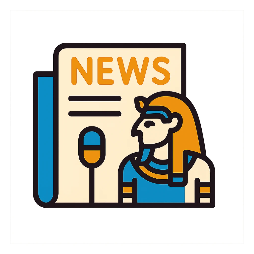Ancient Egypt themed 'News' icon, blue and orange colors, modern style, clear symbolism sticker
