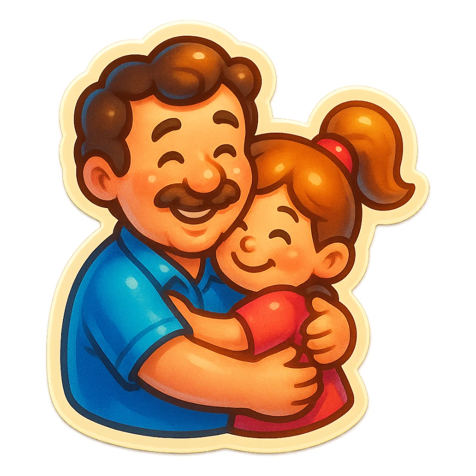 dad and daughter hugging, sticker style, cheerful and cute sticker