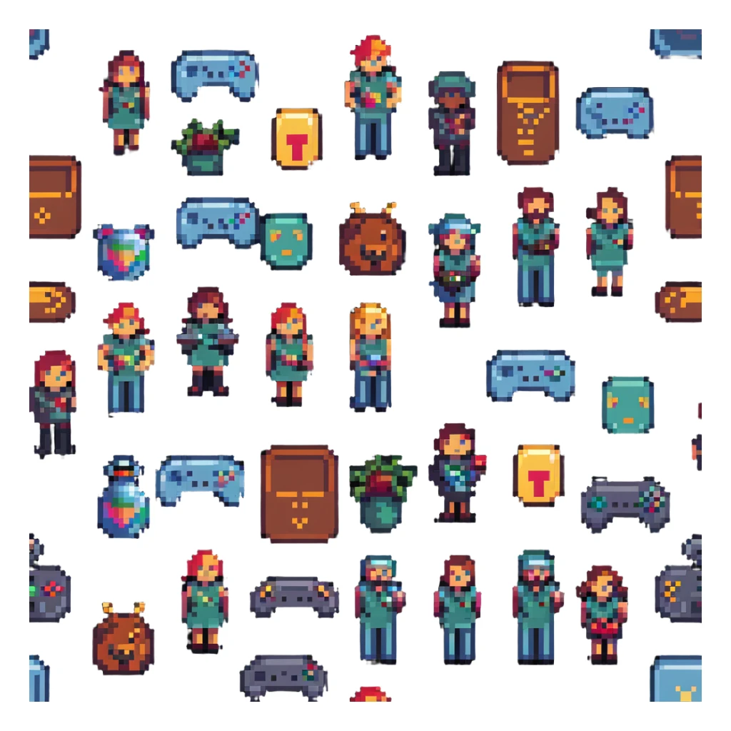 Gaming platform logo for 'qbix88' with controller, trophy and group of players in pixel art style sticker