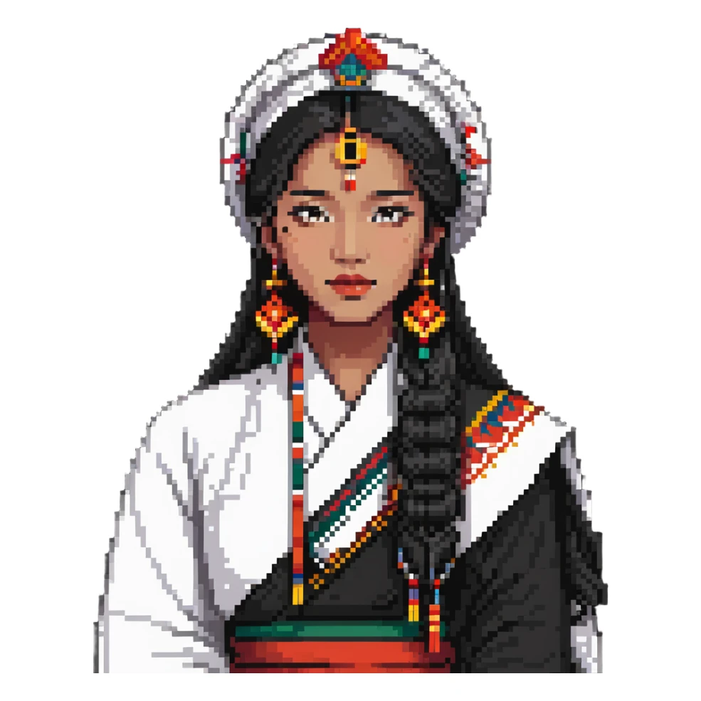 Woman with mixed Korean and Indian features, wearing traditional elements from both cultures sticker